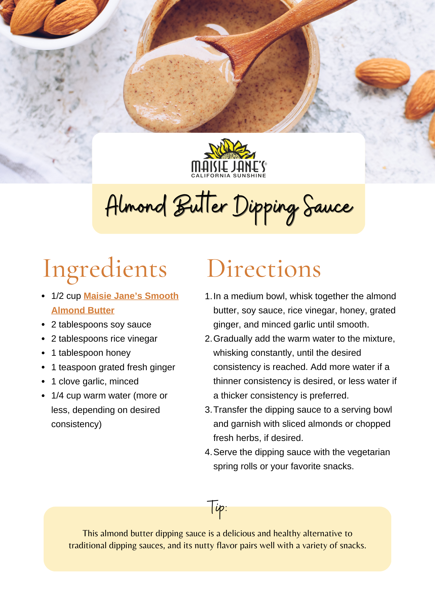 Maisie Jane's Almond Butter Dipping Sauce