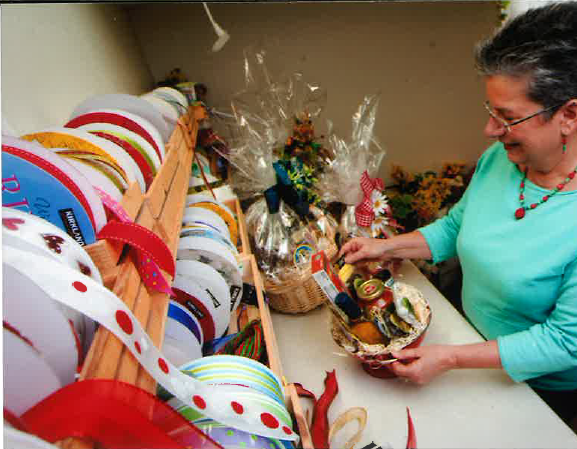 Mary Jane creating one of her beautiful signature basket and bows  2011