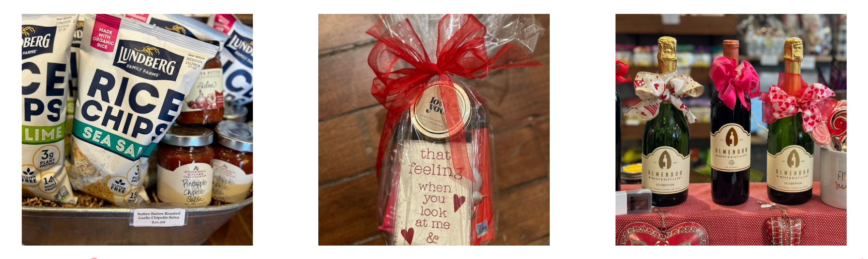 three images of Maisie Jane's Valentine's Day Collection - Rice Chips & Salsa | Candle Bundle | Sparkling Wine 