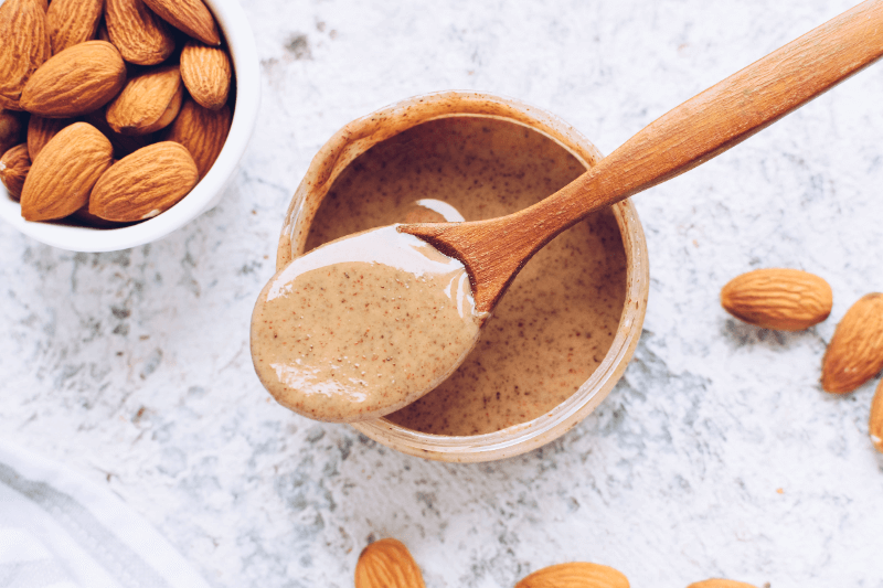 almond butter on a wooden spoon