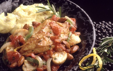 Cognac Chicken with Crunchy Herbed Polenta