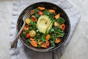winter kale salad with almond butter dressing